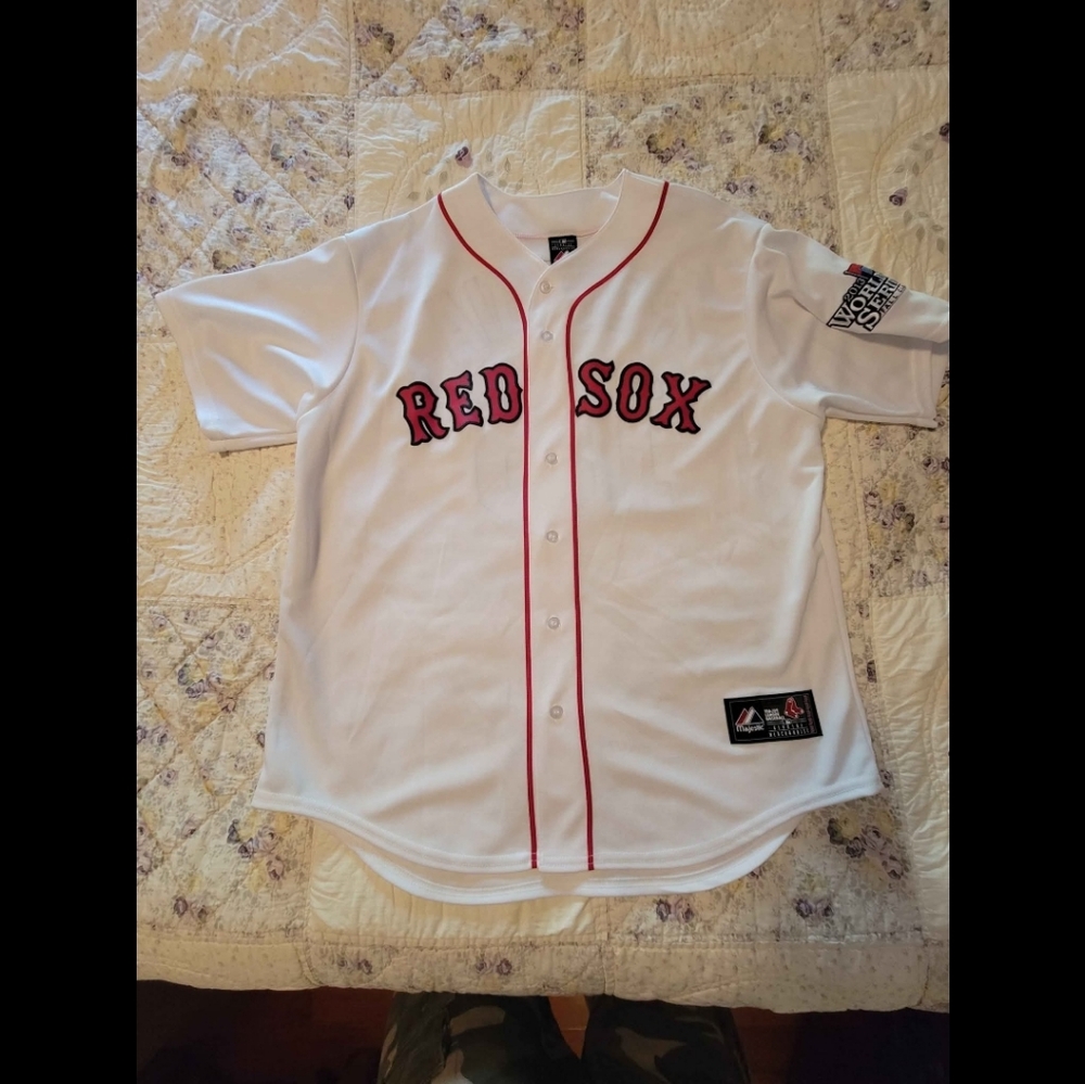 Majestic Red Sox White Baseball Jersey. Dustin Pedroia